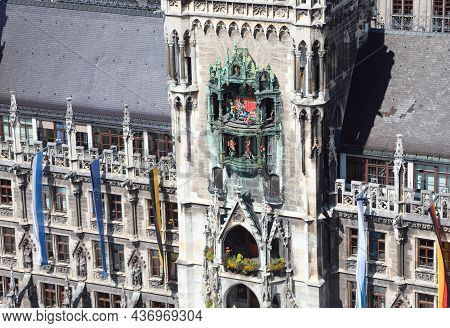 Glockenspiel Or Carillon In The Tower Of New Town Hall In Munich Germany From Aobve