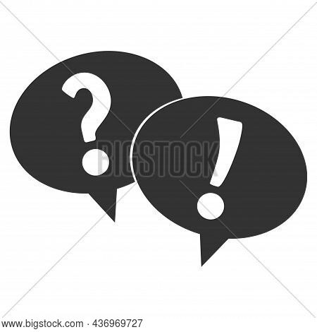 Question Mark And Exclamation Mark In Speech Bubble On White Background. Diologue, Question And Answ