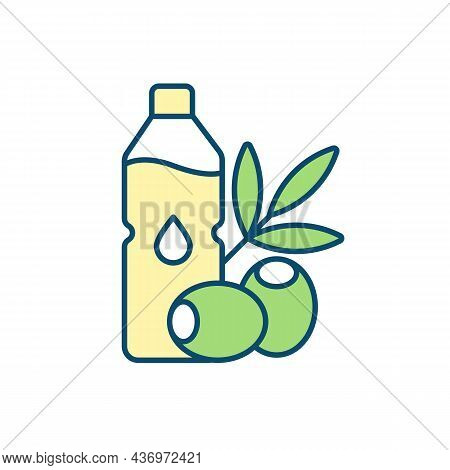 Olive Oil Bottle Rgb Color Icon. Boosting Heart And Digestive Health. Using Pure Olive Oil For Cooki
