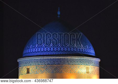 Night View Of The Dome Of The Seyed Rokn Addin Mausoleum, Beautiful Persian Architecture, In The Anc