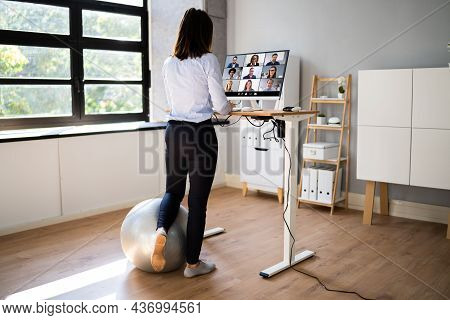 Video Conference Call Using Electric Adjustable Height Standing Desk