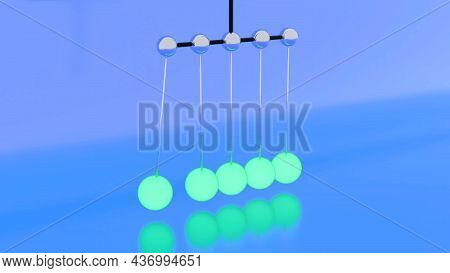 Animation With Glowing Newton Balls. Design. 3d Newtons Pendulum To Prove Law In Physics. Newtons So