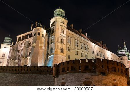 view of wawel royal castle in cracow in poland by night
