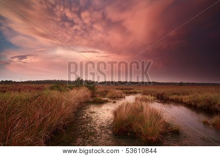 Dramatic Stormy Sunset With Mammatus Clouds