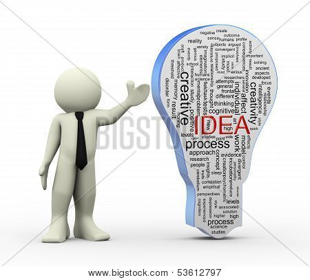 3D Man With Idea Bulb Word Tags