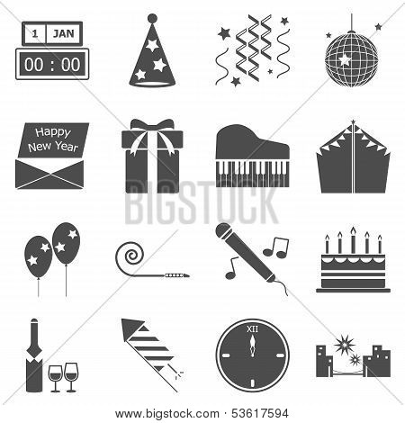 New Year Gray Icons On White Background
