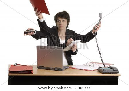 Mujer de negocios, haciendo múltiples tareas