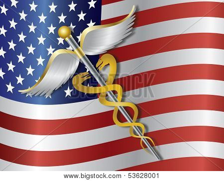 Caduceus Medical Symbol With Usa Flag Background Illustration