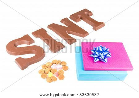 Word Sint, Ginger Nuts And And Wrapped Presents For Dutch Event Sinterklaas