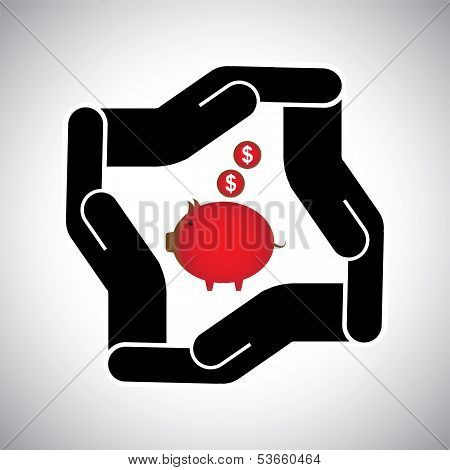 Protection Or Safety Of Money, Saving Dollar Concept Vector