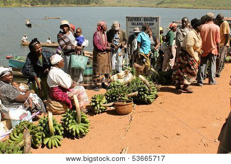 African Women Selling Bananas In The Market.