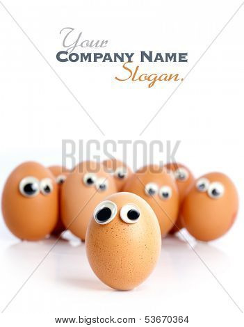 A group of eggs with eyes looking around
