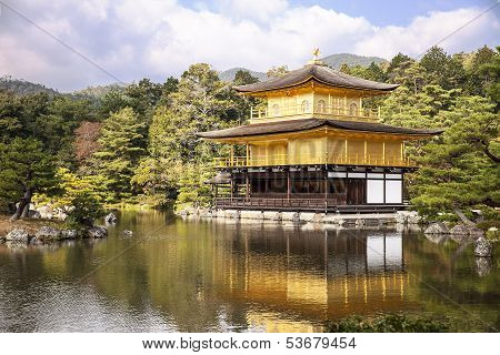 Golden Pavilion Across Pond
