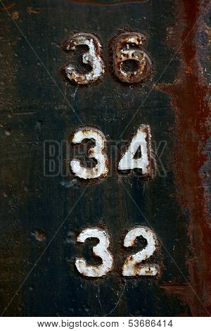 Rusty water level scale on an abandoned ship