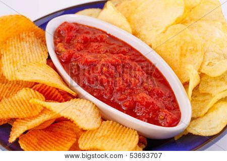 Potato Chips And Red Sauce