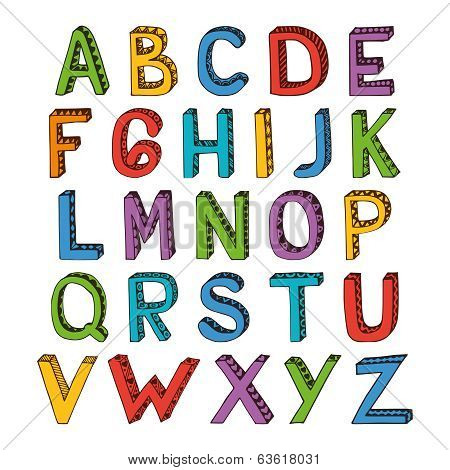 Sketch alphabet font colored