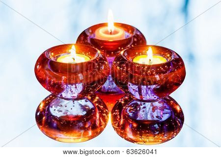 Three Candles And Reflection In The Mirror