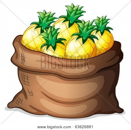 Illustration of a sack of pineapples on a white background