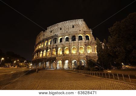 Colosseum In Rome, Italy In The Night