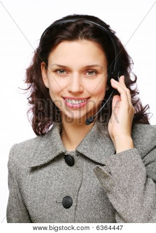 Operador de soporte al cliente sonriente