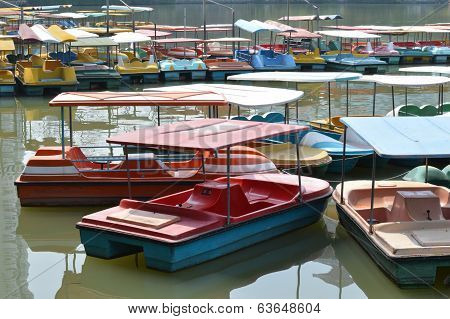 Anchored boat in the park