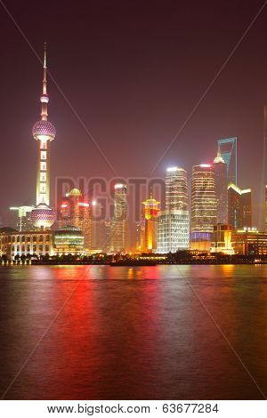 Shanghai skyline at night, China