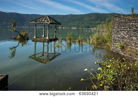 Peaceful volcano crater lake on Lake Batur, Bali Island, Indonesia.