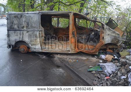 KIEV, UKRAINE - APR 19, 2014: Mass destruction after Putsch of Junta in Kiev. Kiev.April 19, 2014 Kiev, Ukraine 