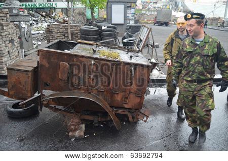 KIEV, UKRAINE - APR 19, 2014: Mass destruction after Putsch of Junta in Kiev. Kiev.April 19, 2014 Kiev, Ukraine 