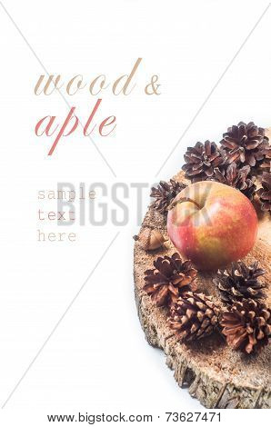 Red apples in wooden box. Copyspace