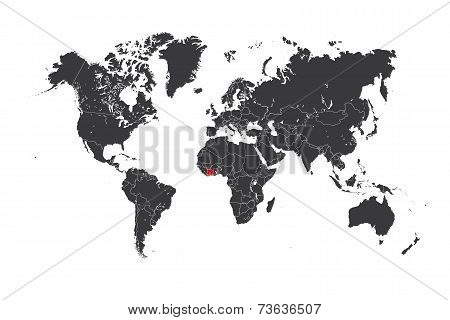 Map Of The World With A Selected Country Of Cote Divoire