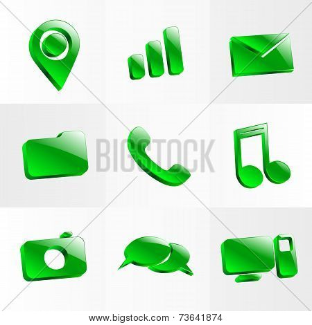 set glass icons button color symbol