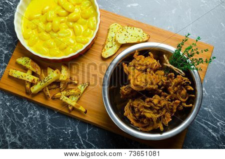 Curry Gnocchi With Bhajjis And Roasted Potato