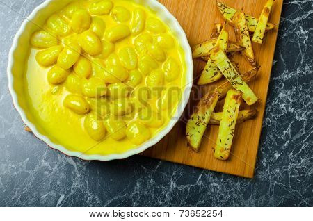 Curry Gnocchi With Bhajjis And Roasted Potato