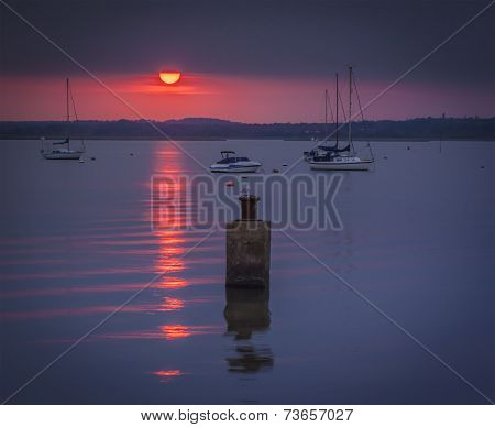Sunset Over Poole Harbour At Hamworthy Pier