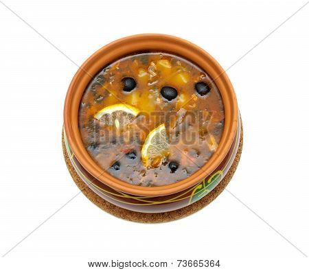 Hodgepodge Soup In Ceramic Bowl Isolated On White Background