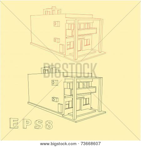 house in the shape of a rectangle in the style of 3d