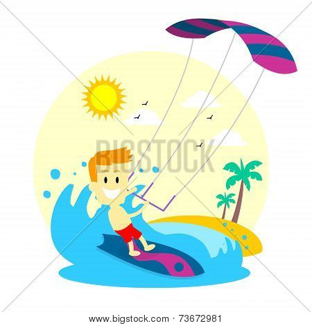 Man Enjoying Kitesurfing