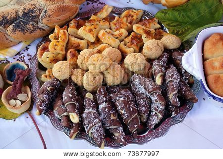 ZAGREB, CROATIA - OCTOBER 12: Homemade cakes, All-Croatian Folklore Bread Day - a day thanksgiving for fruits of the land was held in Zagreb, on October 12, 2014.