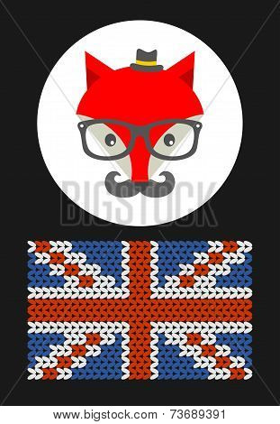 Hipster fox with the flag of Grait Britain.