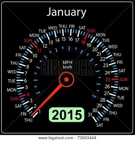 year calendar speedometer car in vector. January.