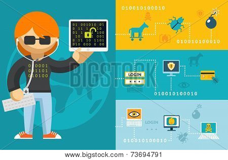Computer Hacker and Accessories Icons