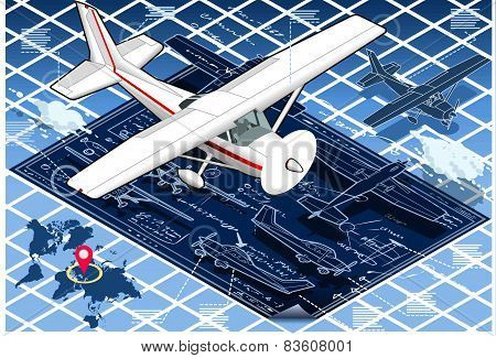 Isometric Infographic Airplane Blue Print