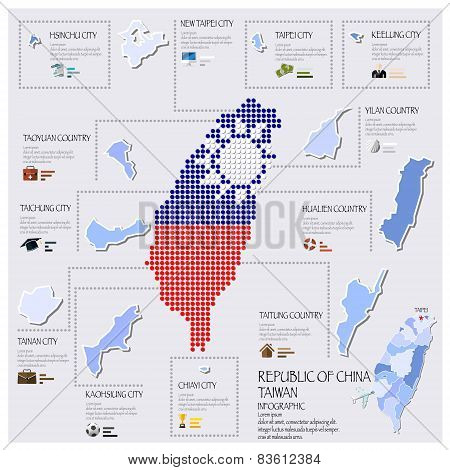 Dot And Flag Map Of Taiwan Republic Of China Infographic Design