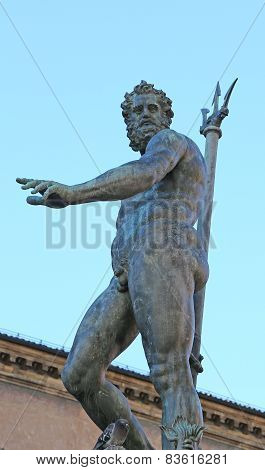 Bologna, Italy, Statue Of Neptune Nude With Trident