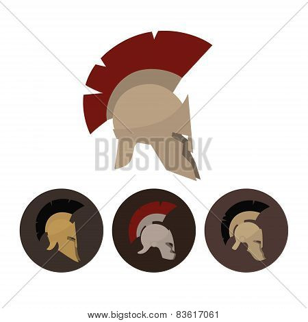 Set Of Four Antique Helmets, Vector Illustration