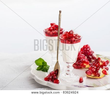 pannacotta  with pomegranate jelly anate syrup
