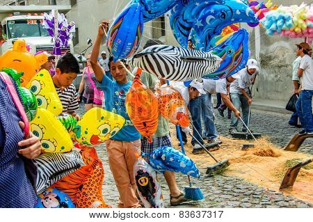 Clearing Up After Palm Sunday Procession, Antigua, Guatemala