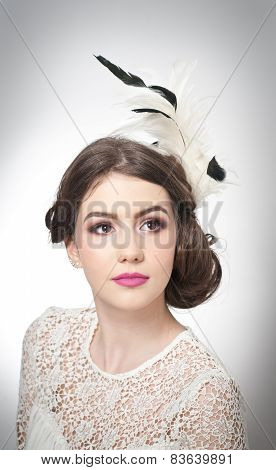 Hairstyle and make up - beautiful young girl art portrait. Genuine natural brunette with hair style
