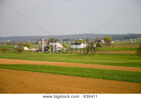 Feld-Hof, House und Scheune in Amish Land im Frühjahr